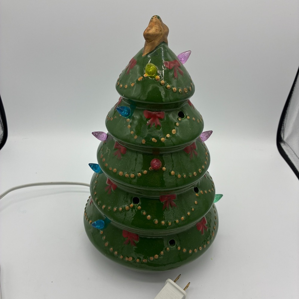 Vintage Style Ceramic Light-Up Christmas Tree 11" Working, Missing Bulbs